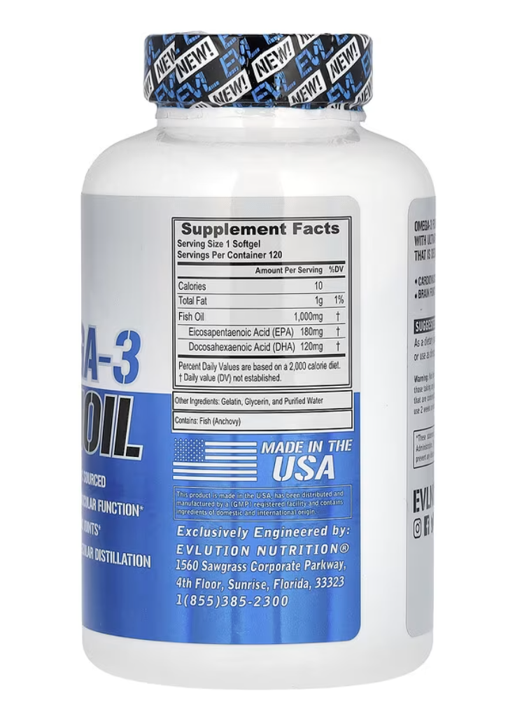 EVLution Nutrition, زيت السمك أوميجا 3، 120 كبسولة هلامية